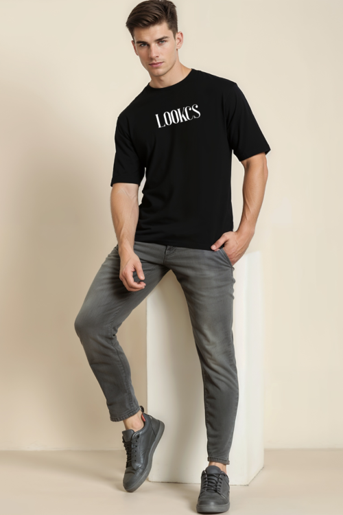 Black LOOKCS Printed Oversize Tshirt